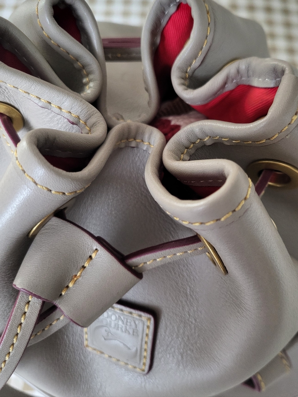 Dooney & Bourke Gray Florentine Leather Drawstring Tote / Satchel, Gold Hardware - Picture 3 of 16